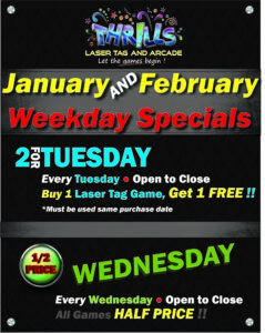 A flyer for the january and february specials.